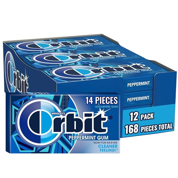 ORBIT Peppermint Sugar Free Gum Individually Wrapped, Bulk Packs of Gum, 12 Packs of 14-Pieces (1... | Amazon (US)