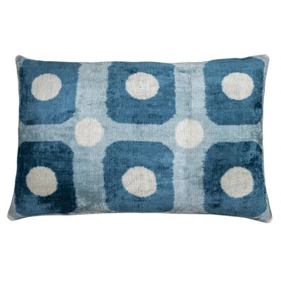Handmade Velvet Pillow – Blue Retro Grid Pattern, 16X24 | Wayfair North America