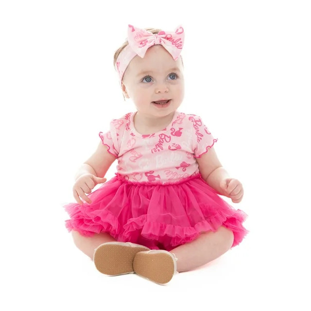 Barbie Baby Girls Printed Tutu Dress with Matching Bow Headband, Sizes 0/3M-24M | Walmart (US)