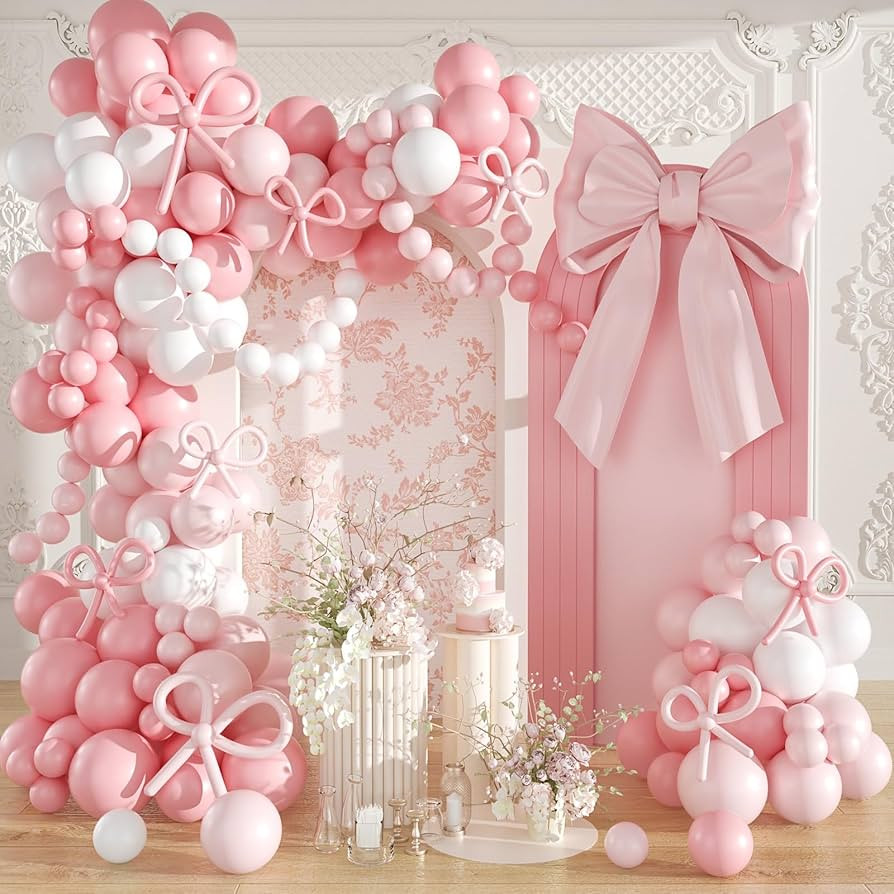 Pink Balloon Garland Arch Kit, Coquette Birthday Decorations 176Pcs Pink Bow Long Balloons Pink a... | Amazon (US)