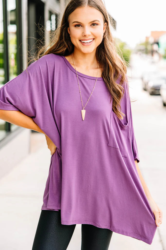On Your Time Eggplant Purple Oversized Top | The Mint Julep Boutique