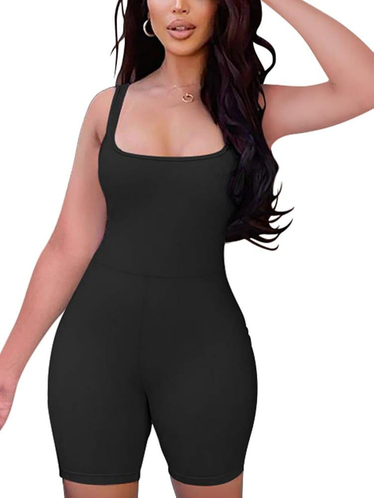 XXTAXN Women's Sexy Sleeveless Spaghetti Strap Party Club Short Rompers Jumpsuit | Amazon (US)