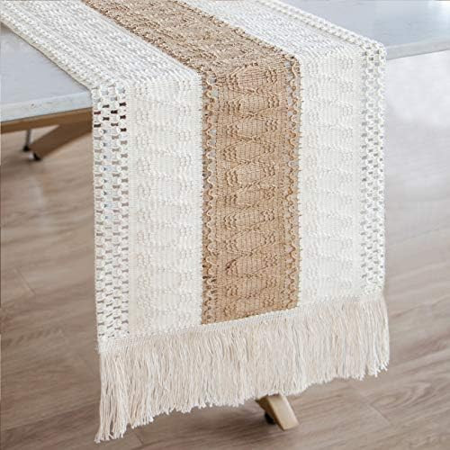 OurWarm Splicing Burlap Table Runner Farmhouse Style, Boho Table Runner Modern Farmhouse Decor Ru... | Amazon (US)