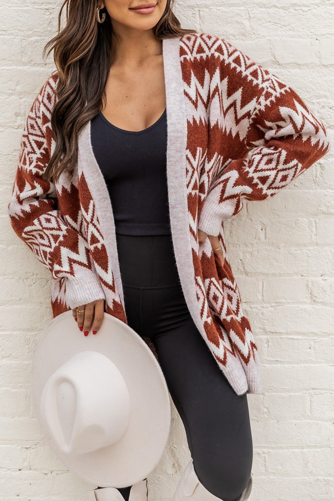 Refreshing Thoughts Brick Fair Isle Cardigan | Pink Lily