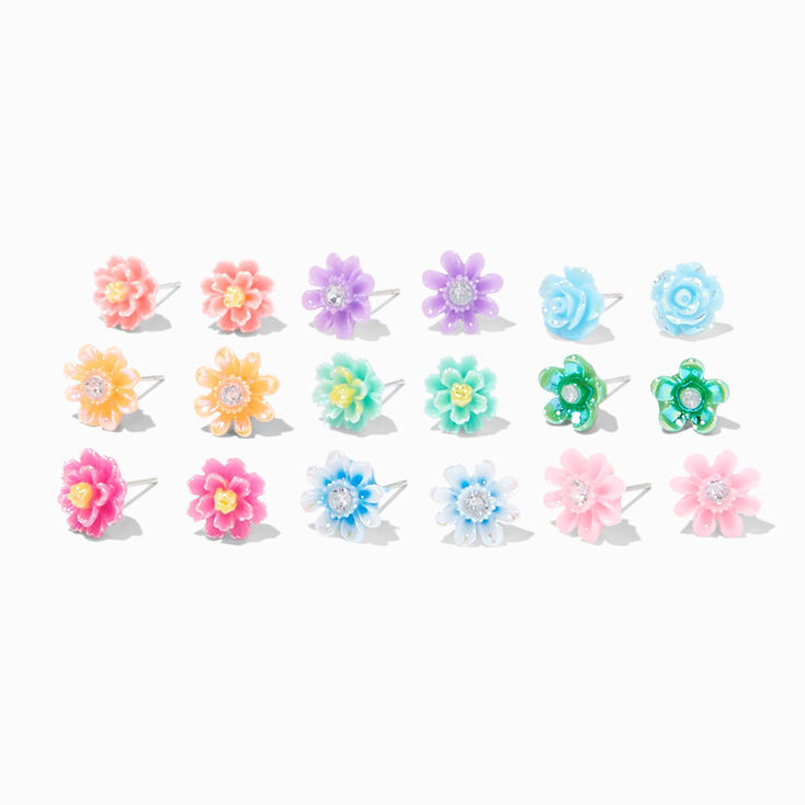 Rainbow Flower Stud Earrings - 9 Pack | Claire's (US)