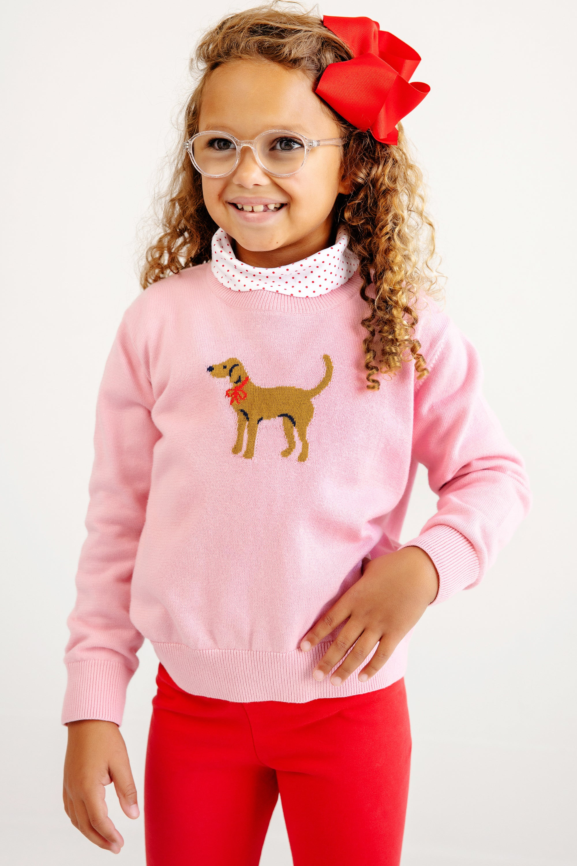 Isabelle's Intarsia Sweater - Hamptons Hot Pink with Dog Intarsia | The Beaufort Bonnet Company