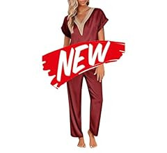 Ekouaer Silk Pajamas Set Womens Lace V Neck Loungewear Short Sleeve Satin Shirt with Long Pant Si... | Amazon (US)