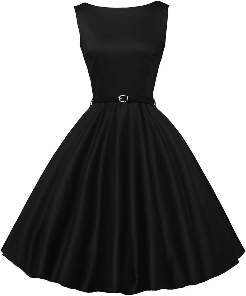 GRACE KARIN Boatneck Sleeveless Vintage Tea Dress with Belt | Amazon (US)