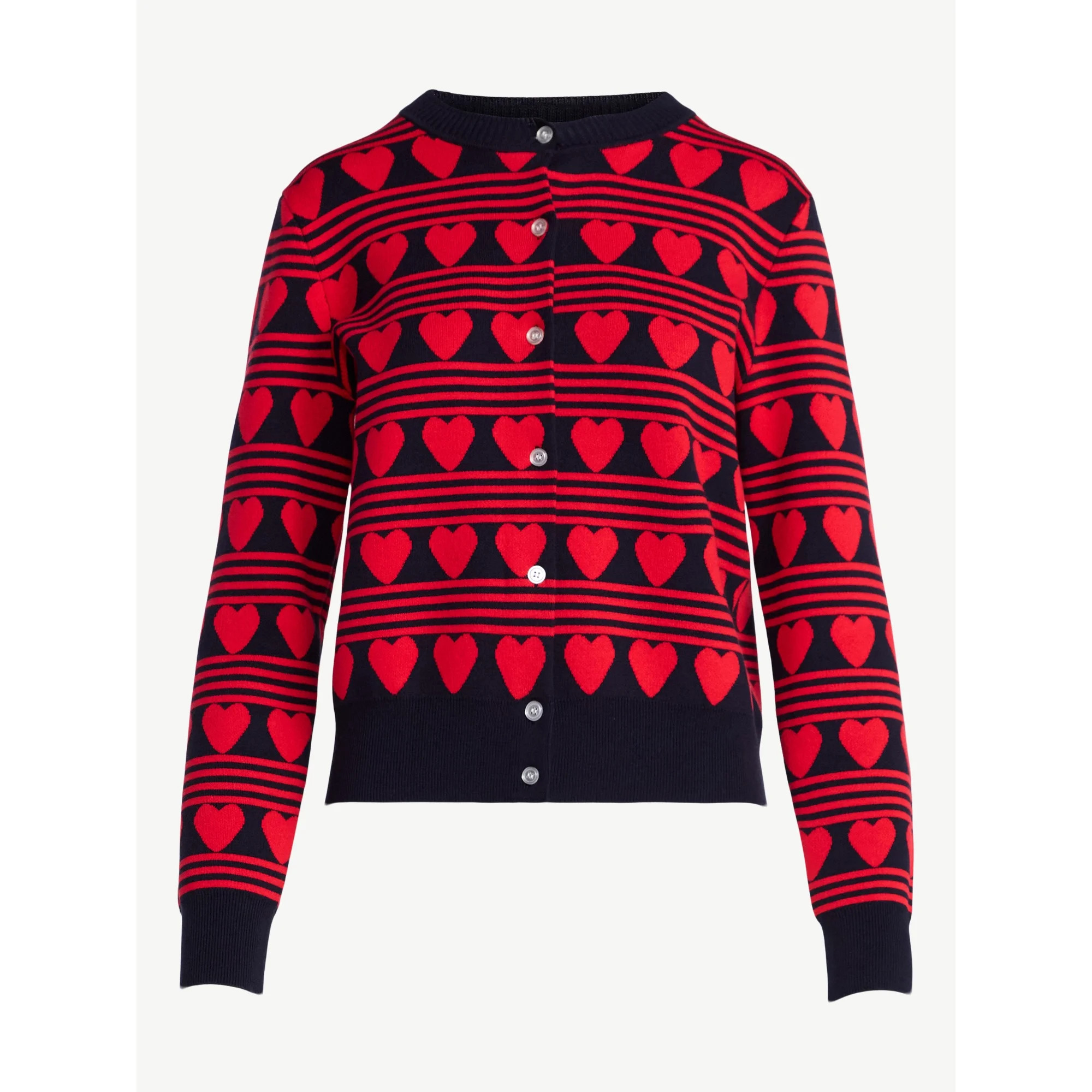 Free Assembly Women's and Women's Plus Classic Heart Print Cardigan Sweater, Lightweight, Sizes X... | Walmart (US)