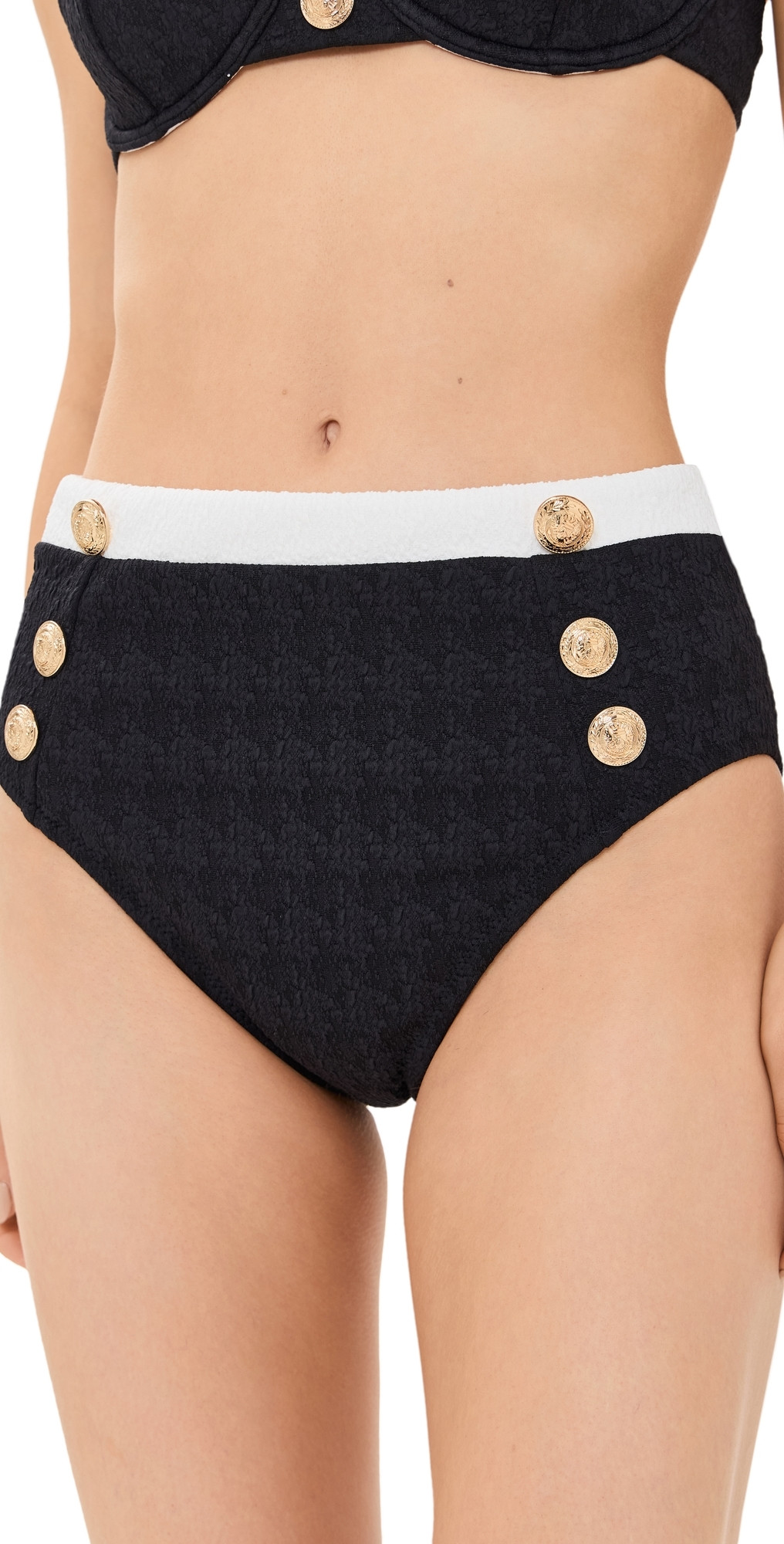 L'AGENCE Vanessa Colorblock Chic High Waisted Bikini Bottoms Black XL | Shopbop