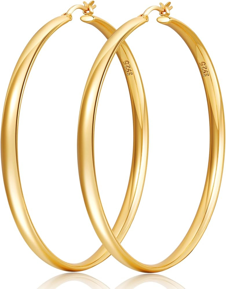 PABBEU 925 Sterling Silver Hoop Earrings Large Silver Earrings for Women Hypoallergenic Silver Ho... | Amazon (US)