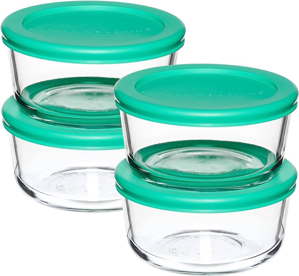 Anchor Hocking 2 Cup Glass Storage Containers with Lids, Set of 4 Glass Food Storage Containers w... | Amazon (US)
