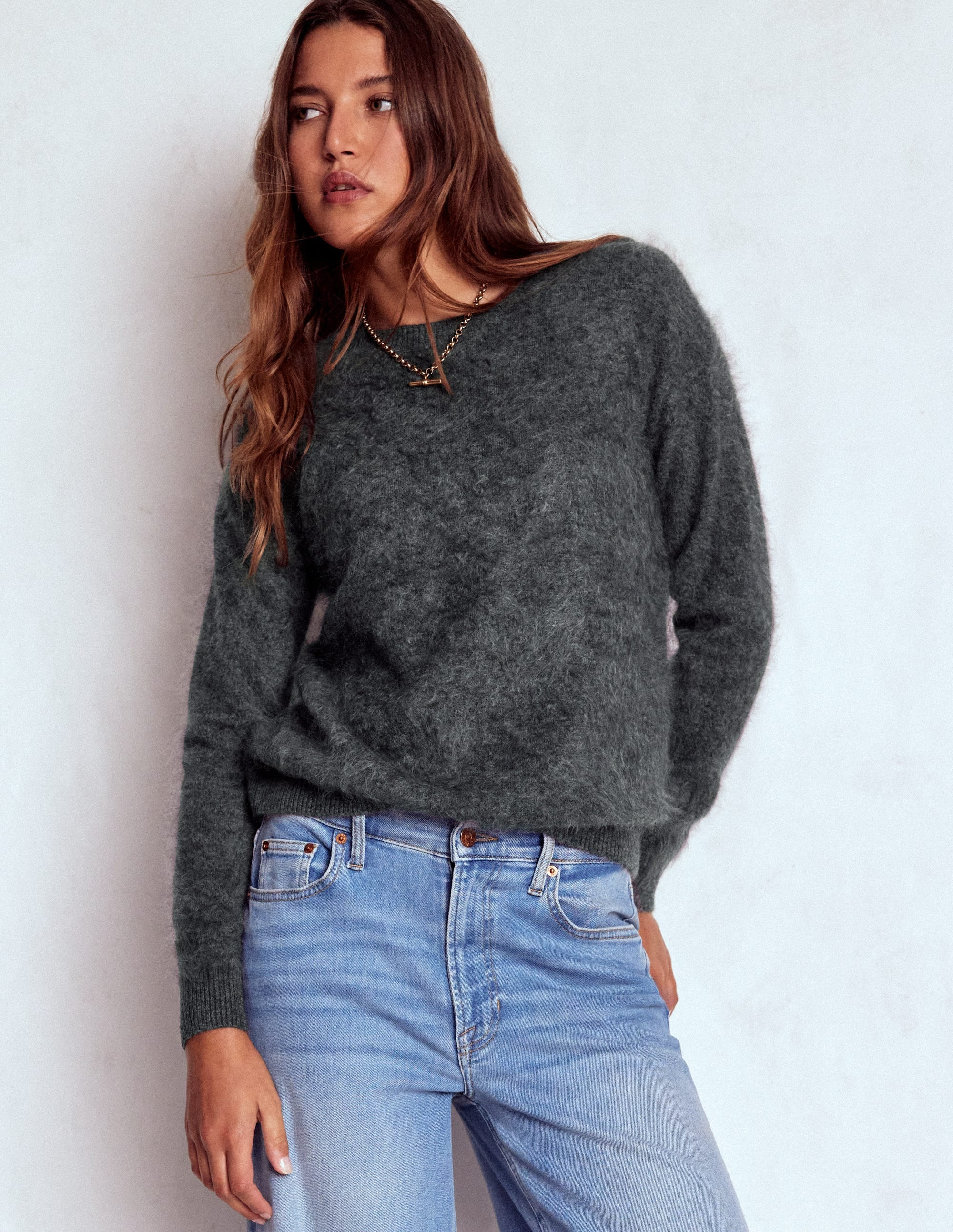 Brushed Cashmere Jumper-Slate Grey | Boden UK