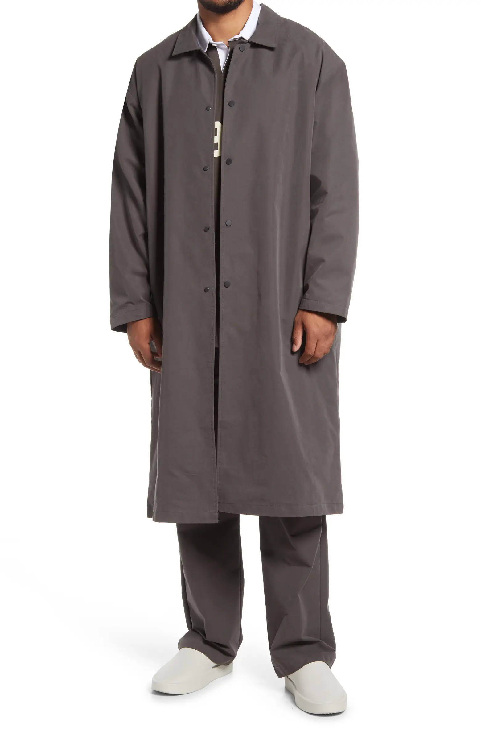 Fear of God Essentials Snap Front Longline Coat | Nordstrom | Nordstrom