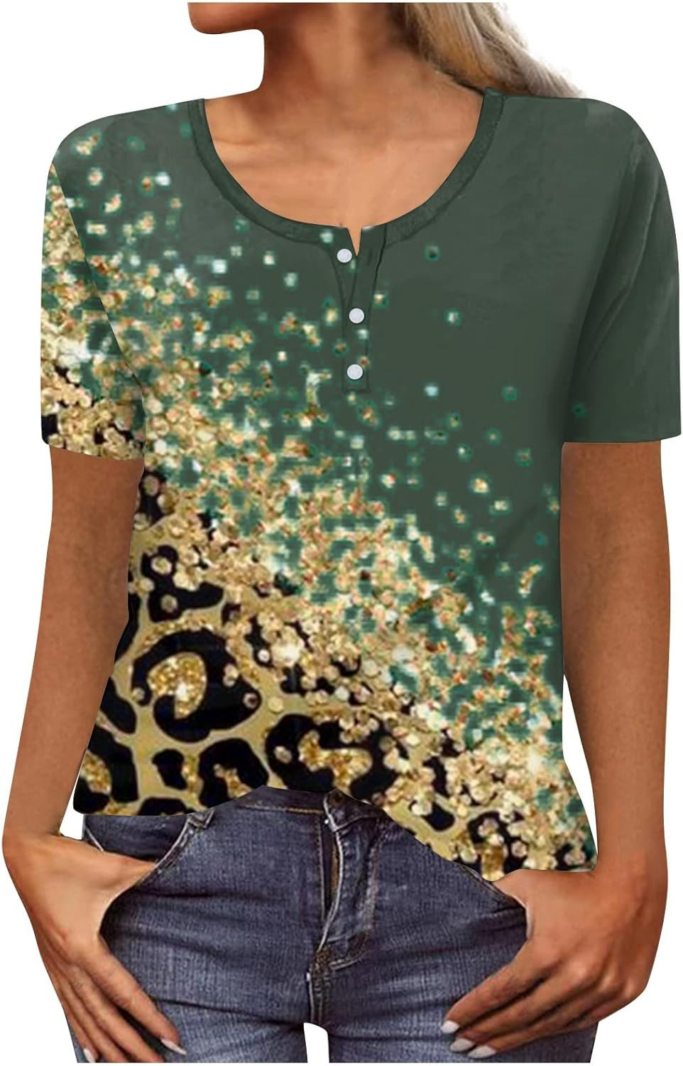 Short Sleeve Shirts for Women Button Dowm O Neck Shirt Blouses Floral Printed Tshirts Tunic Tee C... | Amazon (US)