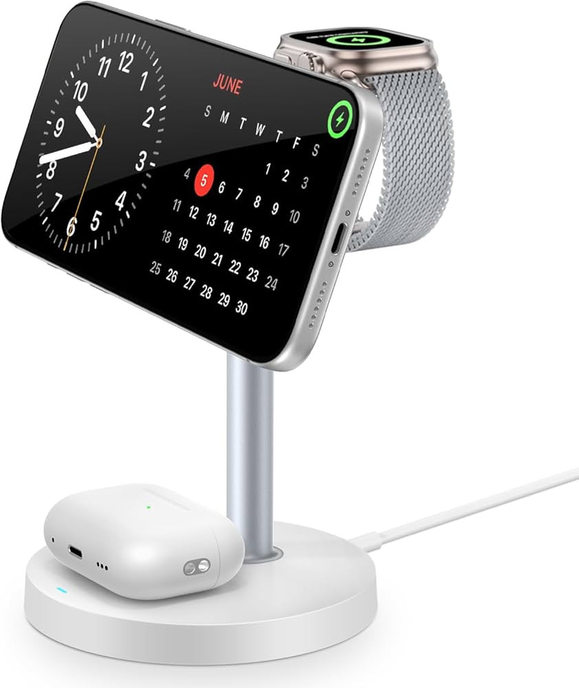 3 in 1 Magnetic Wireless Charging Station, 15W Fast Charger Stand for iPhone, Phone Charger Stand... | Amazon (US)