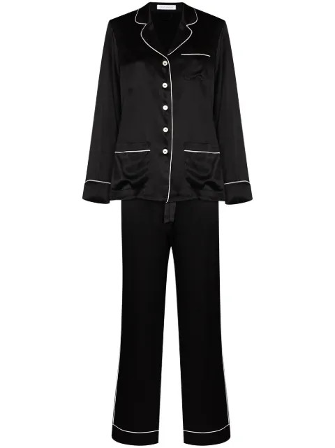 Olivia Von Halle Contrast Trim Silk Pajama Set - Farfetch | Farfetch Global