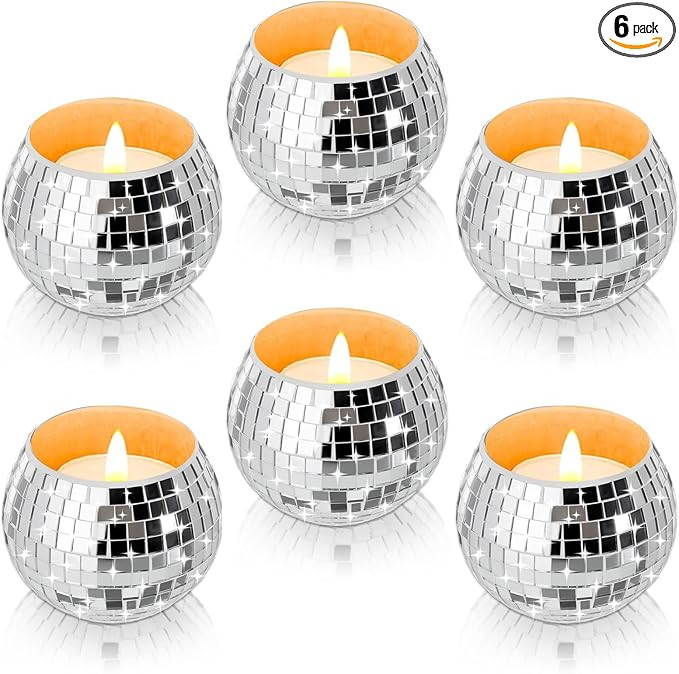 6 Pcs Disco Ball Candle Holder Glass Mirror Candle Holder Disco Ball Decor for Wedding, Party, an... | Amazon (US)