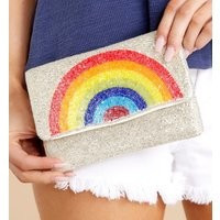 Rainbow Beaded Clutch Purse/Pride Gay Snap Closure Silver Chain Shoulder Strap Seed Beads Unique Gift Inside Pocket Flap | Etsy (US)