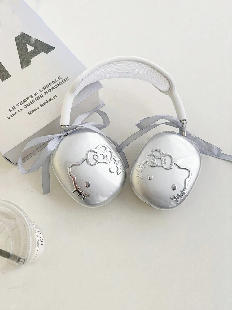 Sanrio 1 Paar verchromte Katzen-transparente Schale mit Schleifenabdeckung, kompatibel mit Airpod... | SHEIN