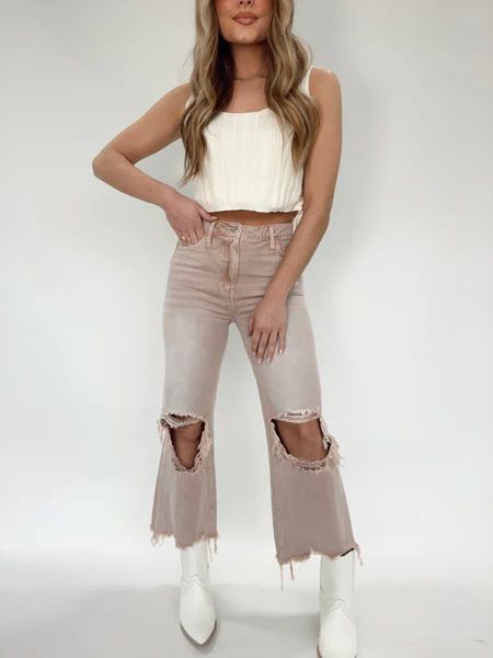 Mauve Crop Flare Denim | Lane 201 Boutique