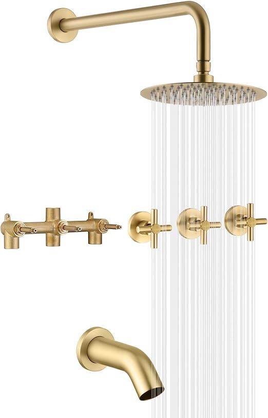 SUMERAIN 3 Handle Tub Shower Faucet Set with Waterfall Tub Spout and 3-Cross Handles, Wall Mounte... | Amazon (US)