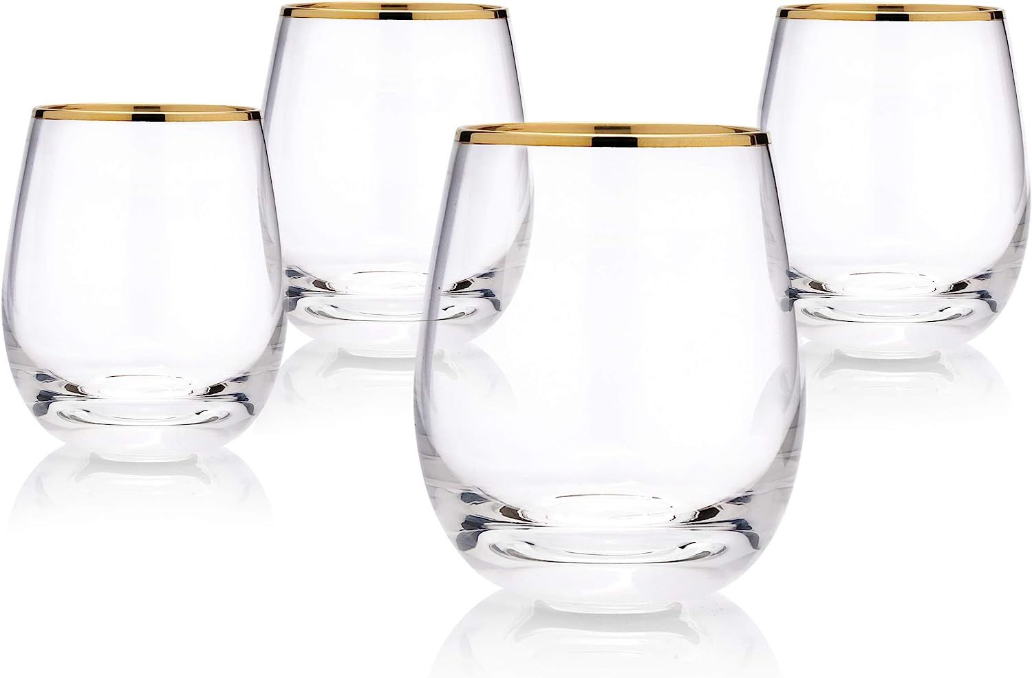 KJM and Co Gold Rimmed Crystal Stemless Wine Glasses - Perfect for Red or White Wine - Set of 4 -... | Amazon (US)