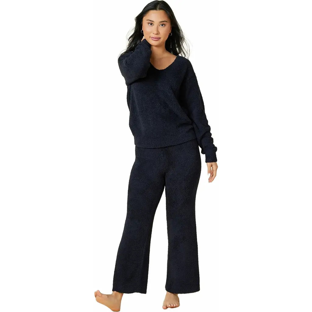 Softies Solid Marshmallow V-Neck Lounge Set in Black at Nordstrom, Size Medium | Nordstrom
