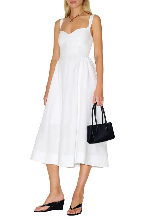 Reformation Birdie Fit & Flare Linen Midi Dress in White at Nordstrom, Size 6 | Nordstrom