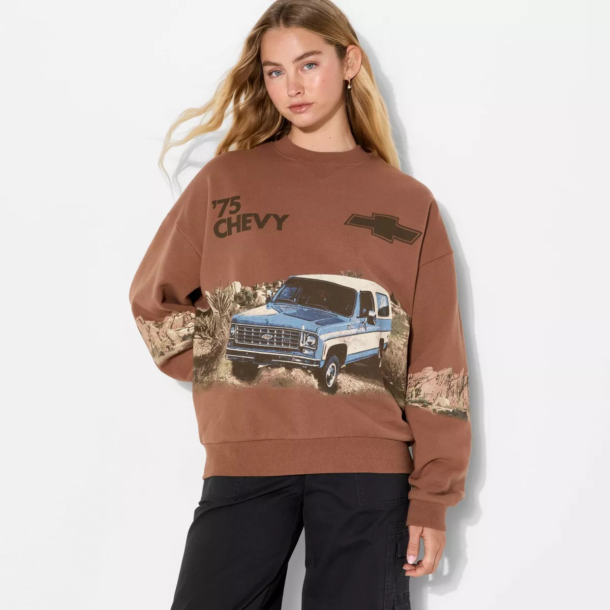 Women's Chevy Blazer Fleece Graphic Sweatshirt - Light Brown | Target