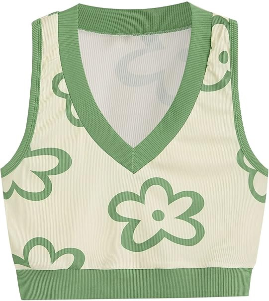 Verdusa Women's Floral Print Contrast Binding V Neck Ribbed Crop Tank Top | Amazon (US)