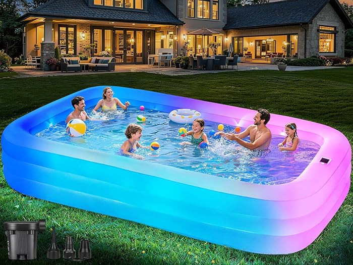 Large Inflatable Pool for Adults,130" x 72" x 22" Thickened Blow Up Pool with Lights & Pump, 7 Co... | Amazon (US)