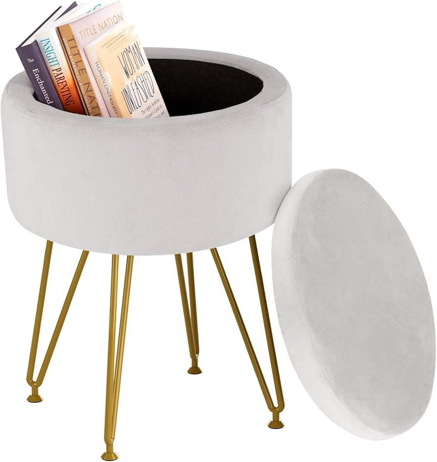 RunLexi Storage Ottoman, Round Footrest Stool Ottoman with Removable Cover & Adjustable Legs, Dut... | Amazon (US)