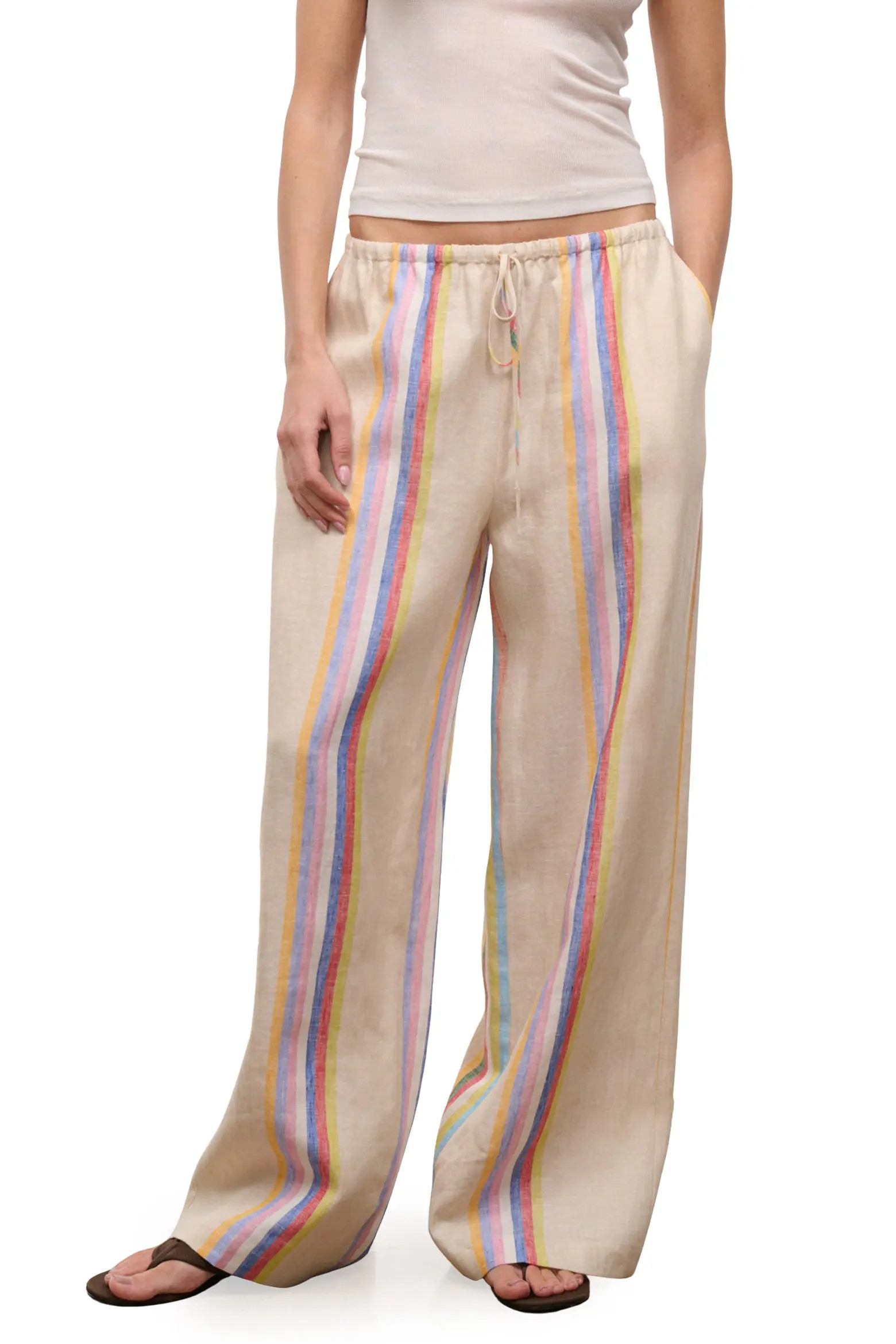Mateo Placed Stripe Linen Drawstring Pants (Women) | Nordstrom | Nordstrom