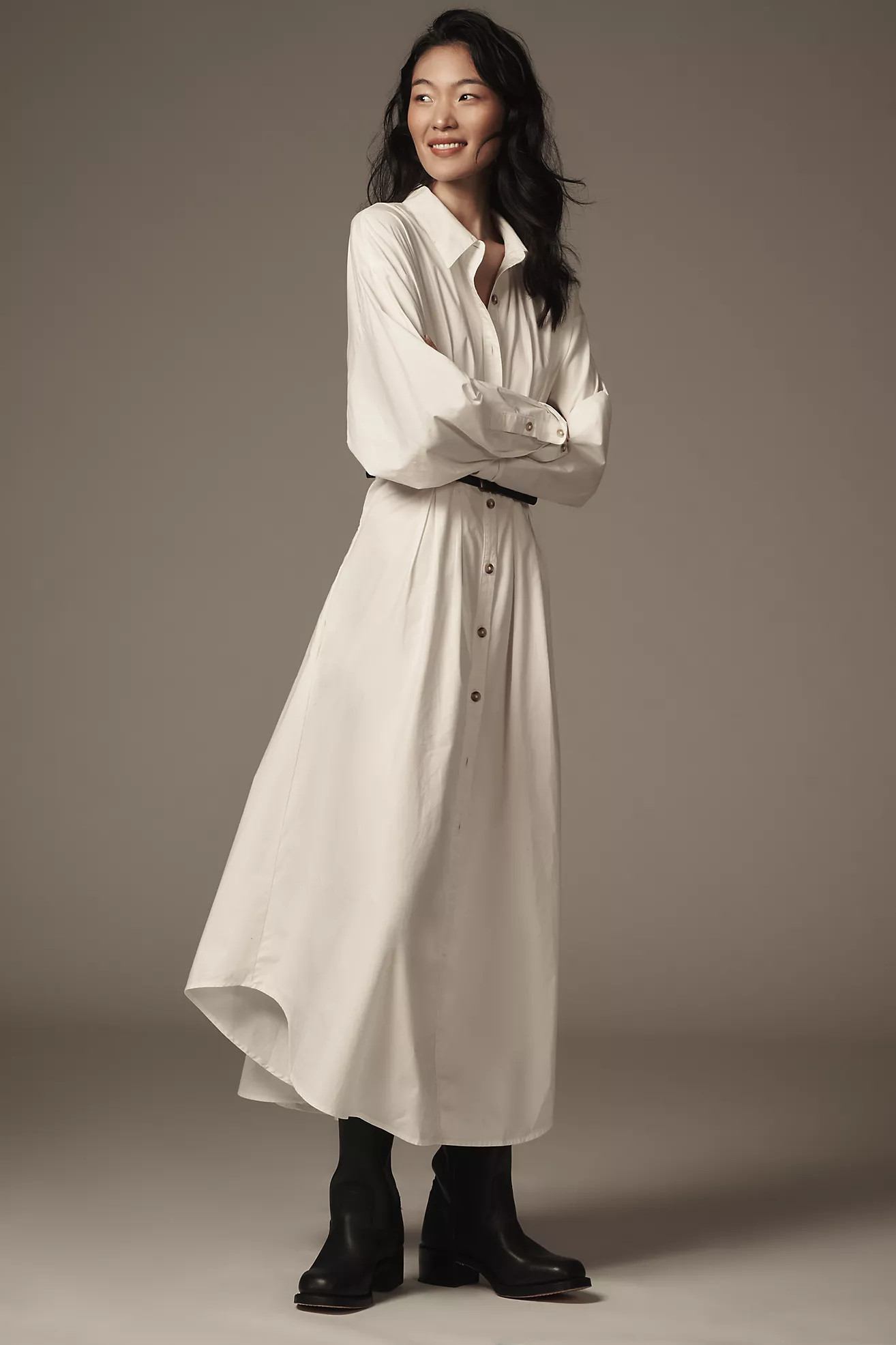 By Anthropologie Pleated Buckle Midi Shirt Dress | Anthropologie (US)