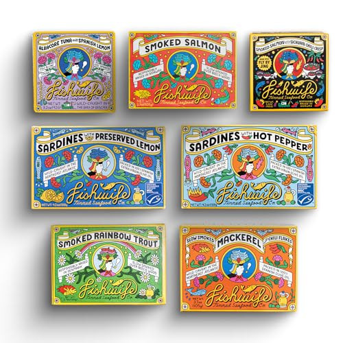 Fishwife Starter 7-Pack (Variety of Tinned Seafood including Smoked Salmon, Rainbow Trout, Sardines, Tuna & More!) | Gluten Free, High Protein, Omega-3s | Hand-Packed | Amazon (US)