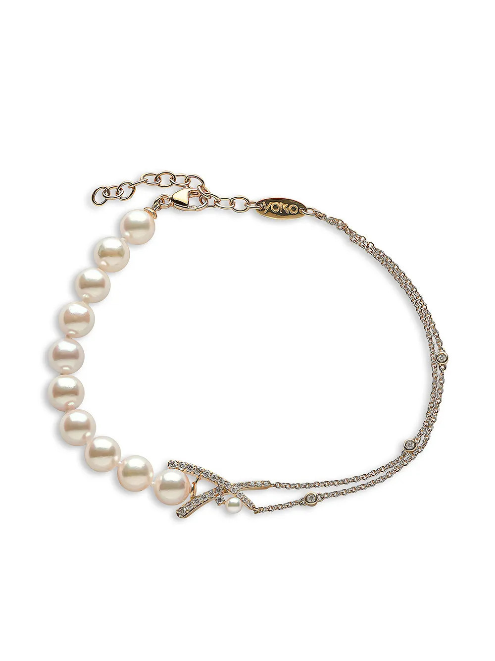 Yoko London 18kt yellow gold Sleek Akoya pearl diamond bracelet | Farfetch Global