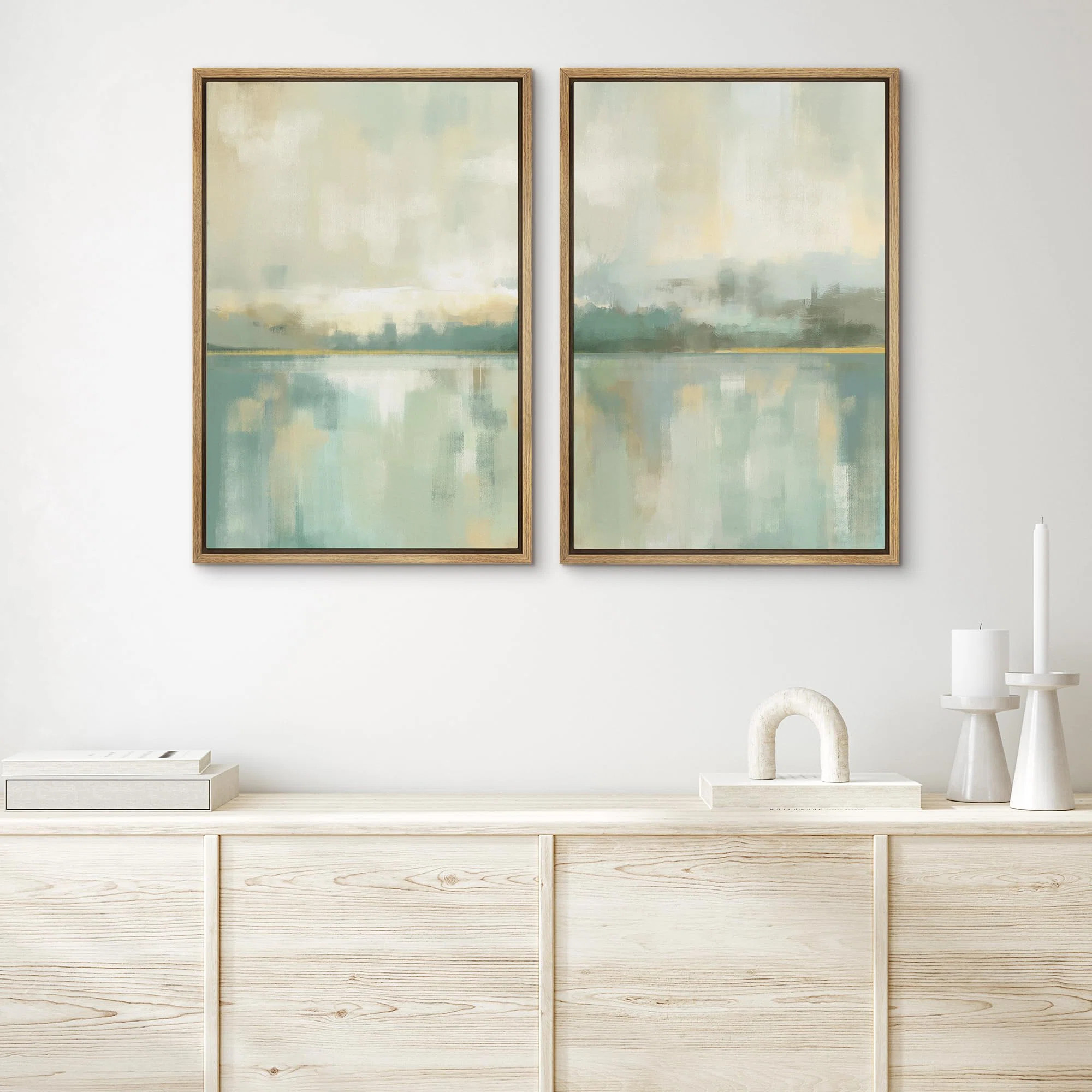 " Sage Green & Tan Lake Abstract Landscape Modern Art Wall Decor Artwork Calm Relax " 2 - Pieces | Wayfair North America