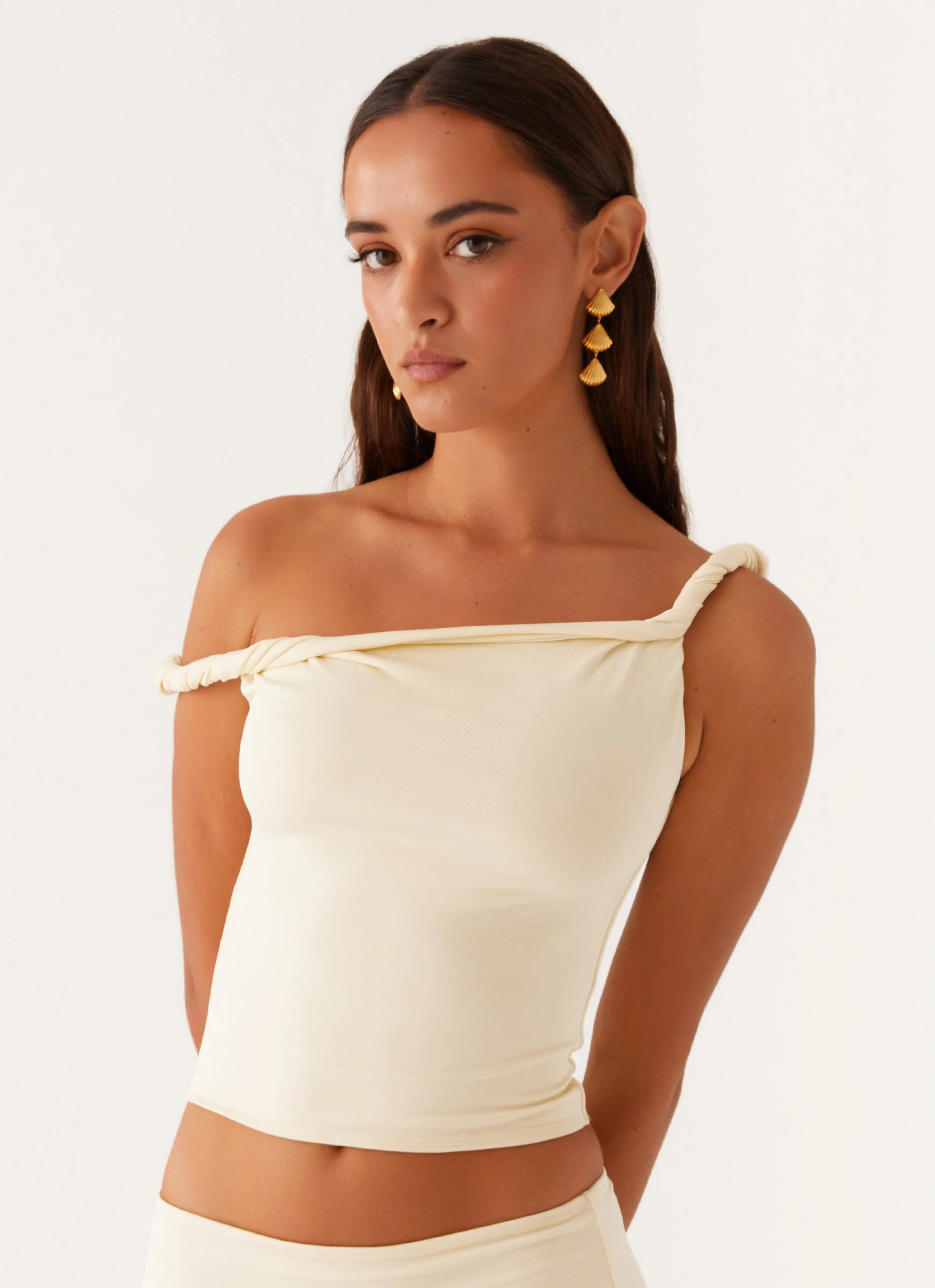 Solace Soul Twist Shoulder Top - Yellow | Peppermayo (Global)