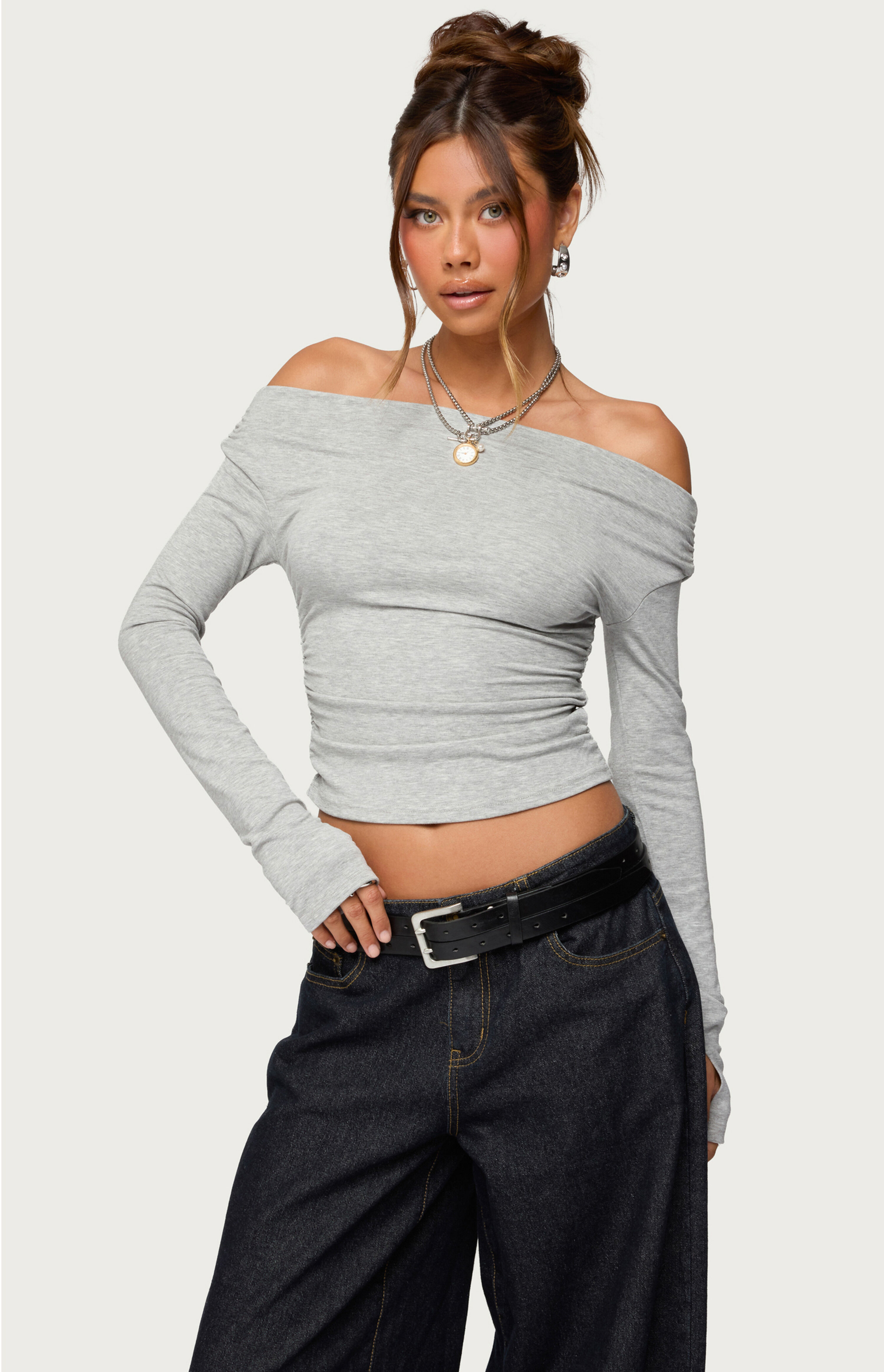 Edikted Milane Ruched Off Shoulder Ribbed Top | PacSun