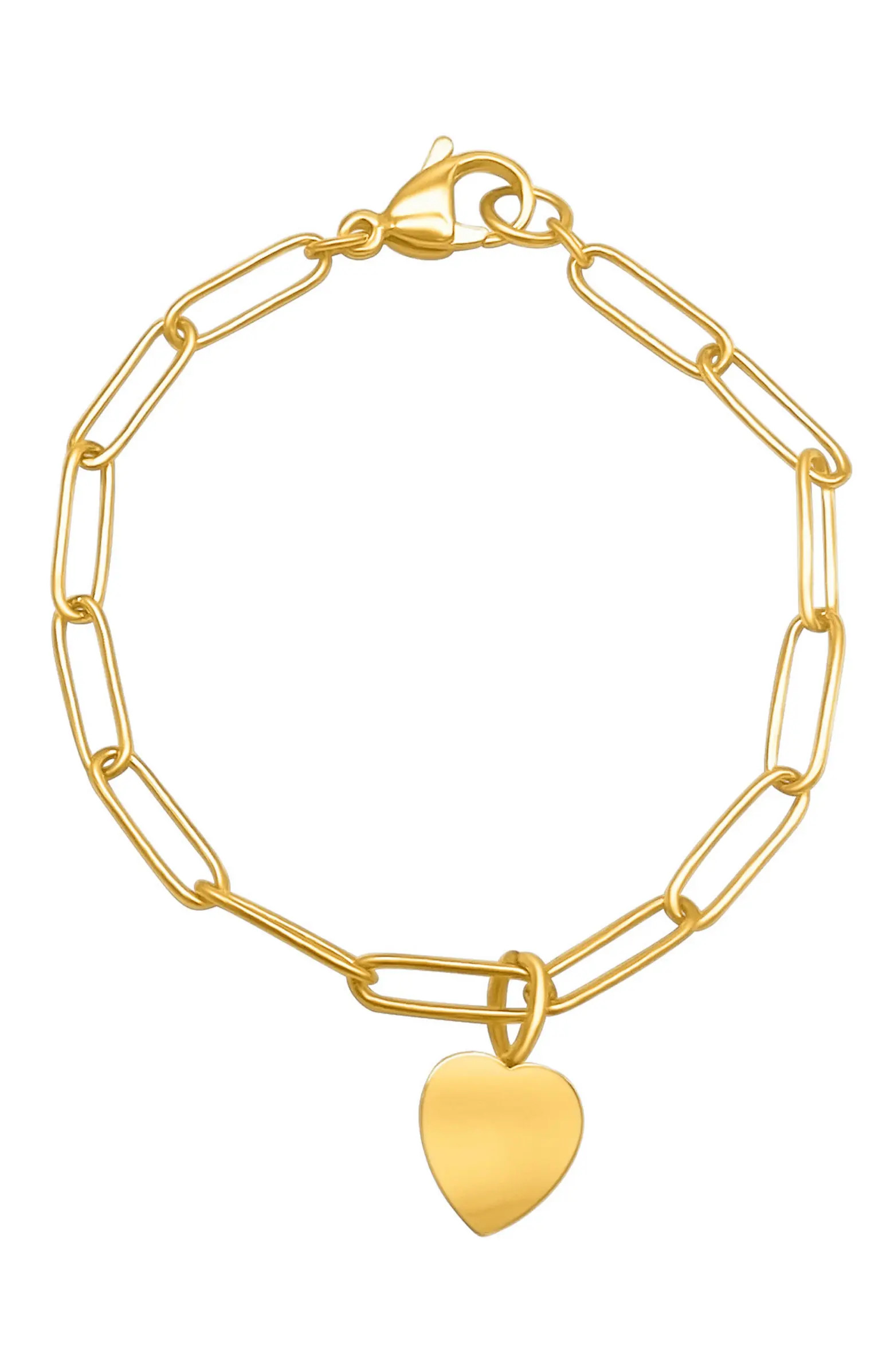 Adornia 14K Gold Plated Paperclip Chain Heart Charm Bracelet | Nordstromrack | Nordstrom Rack