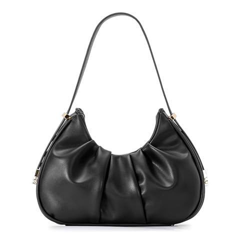 Herald Ruched Shoulder Bag Cloud Design Hobo Clutch Purse for Women Small Mini Cute Tote Handbag with Adjustable Strap (Black) | Amazon (US)
