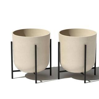 Large Brown Plastic Indoor/Outdoor Planter with Stand (15 in. W x 18.5 in. H) 2-Pack L0D2DV5WKF -... | The Home Depot