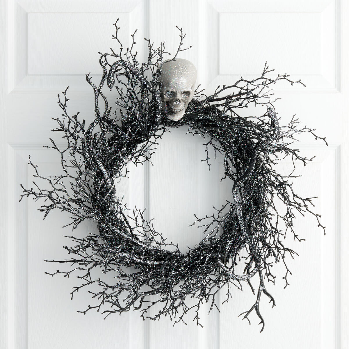 Glittered Black Faux Twig with Snakes and Skull Wreath by World Market | World Market
