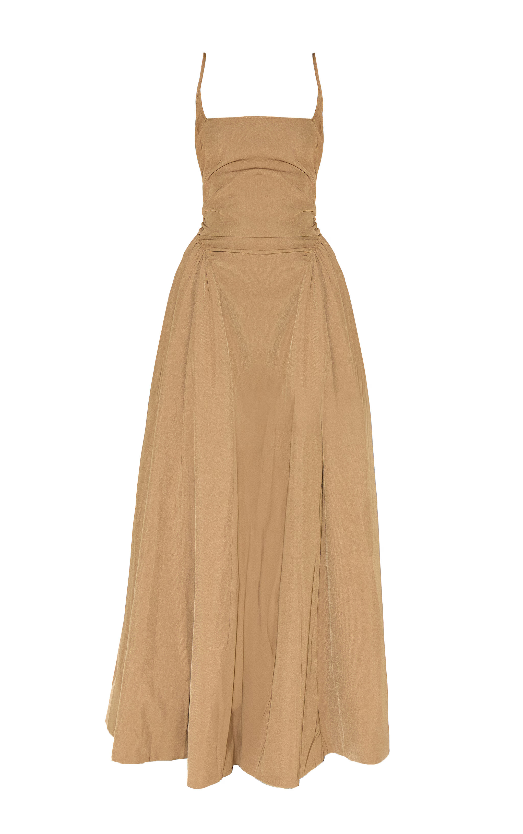 Mushroom Woven Ruched Strappy Maxi Dress | Dresses | PrettyLittleThing UK