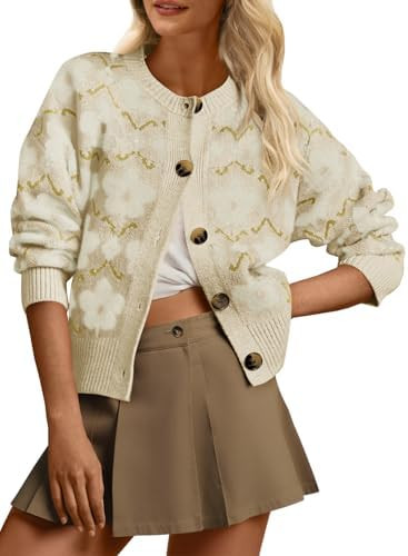 Saodimallsu Womens Floral Cardigan Sweaters Long Sleeve Open Front Button Down Knit Retro Sweater... | Amazon (US)