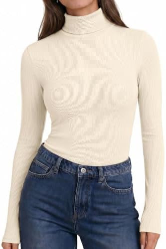 Ekouaer Womens Turtleneck Tops Winter Ribbed Long Sleeve Shirts | Amazon (US)