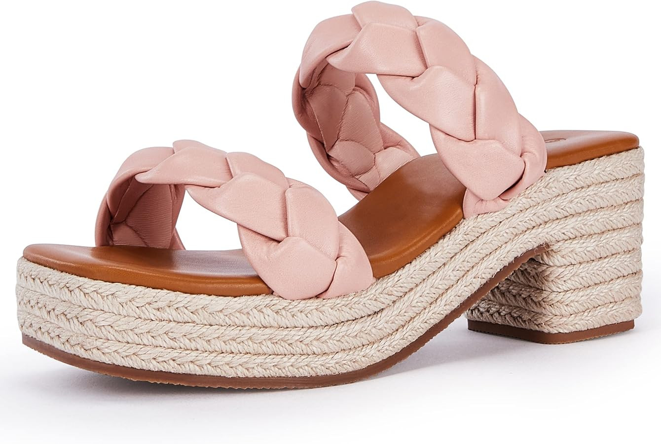 FISACE Womens Summer Espadrilles Platform Wedge Sandals Braided Open Toe Slip On Slide Sandals | Amazon (US)