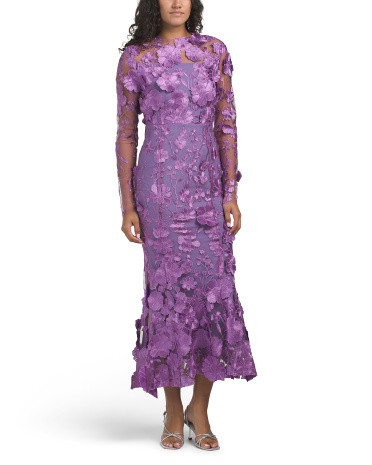 Long Sleeve 3d Floral Gown | TJ Maxx