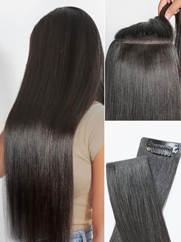 LUVME Invisible Yaki Straight Clip in Hair Extensions Real Human Hair for Women, 16 Inch 110g 6Pcs, Remy Hair Clip Ins, Invisible Clip Ins for Daily Wear & Special Occasions | Amazon (US)
